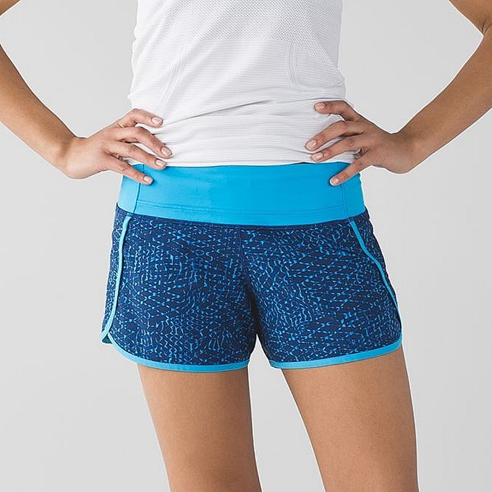 lululemon athletica Blue Patterned Athletic Shorts with Turquoise Waistband